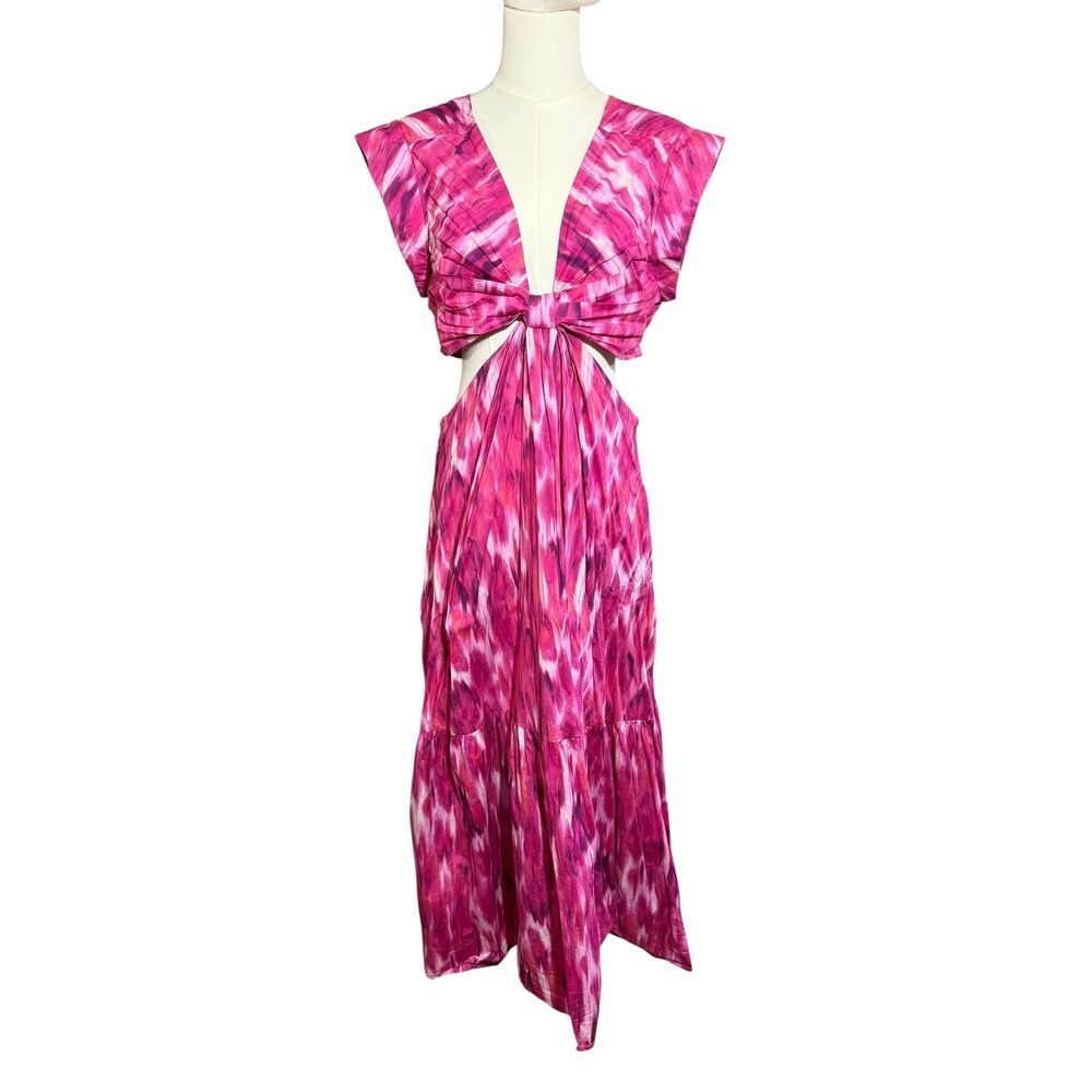Jason Wu Collection Pink Abstract Print Cutout Midi Dress Size L